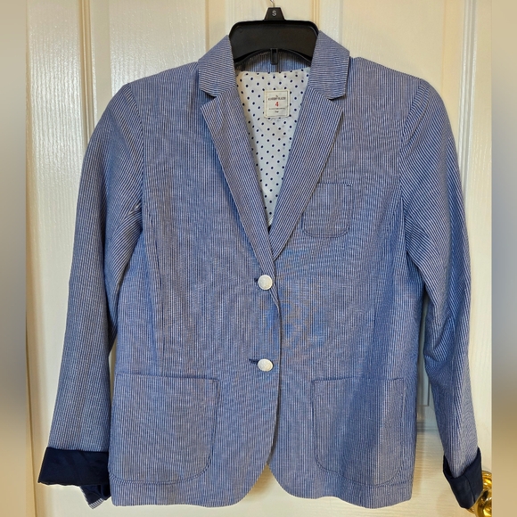GAP Linen Cotton Striped Academy Blazer Size 4 Chambray - Picture 1 of 5